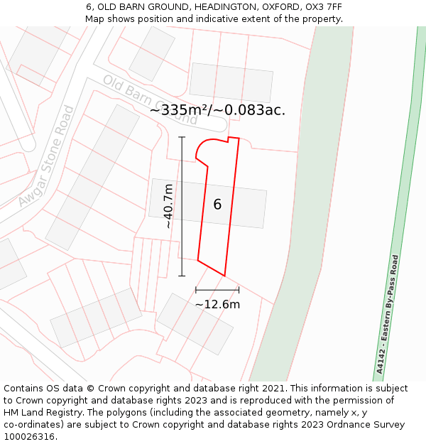 6, OLD BARN GROUND, HEADINGTON, OXFORD, OX3 7FF: Plot and title map