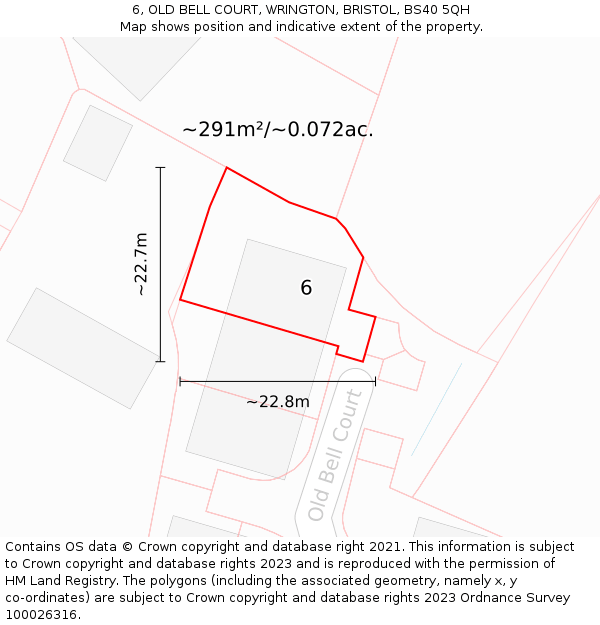 6, OLD BELL COURT, WRINGTON, BRISTOL, BS40 5QH: Plot and title map