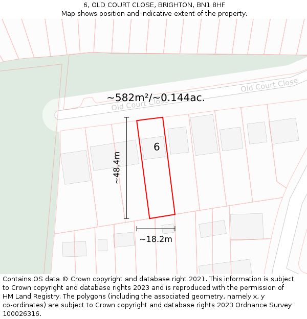 6, OLD COURT CLOSE, BRIGHTON, BN1 8HF: Plot and title map