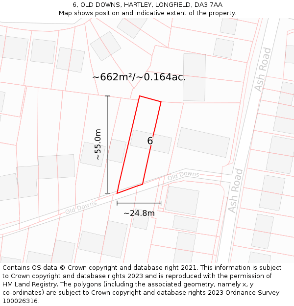 6, OLD DOWNS, HARTLEY, LONGFIELD, DA3 7AA: Plot and title map
