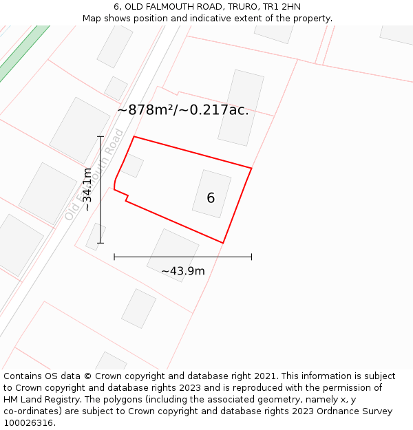 6, OLD FALMOUTH ROAD, TRURO, TR1 2HN: Plot and title map