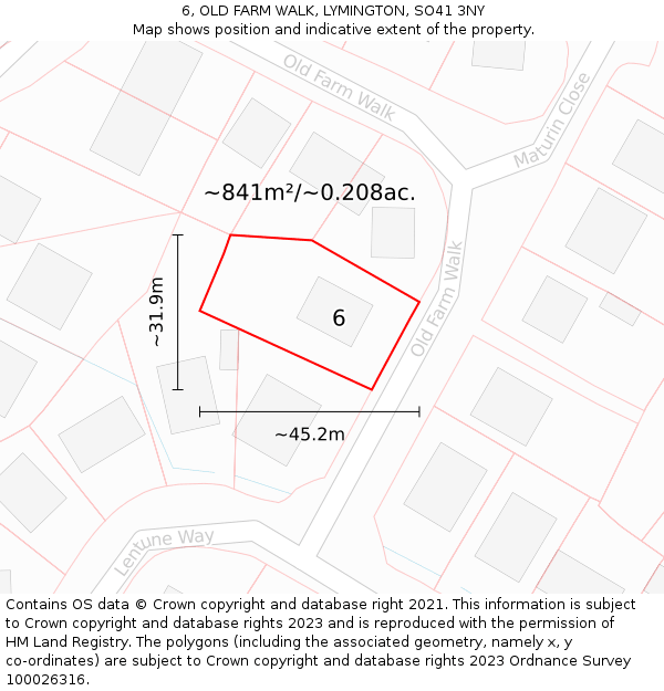 6, OLD FARM WALK, LYMINGTON, SO41 3NY: Plot and title map