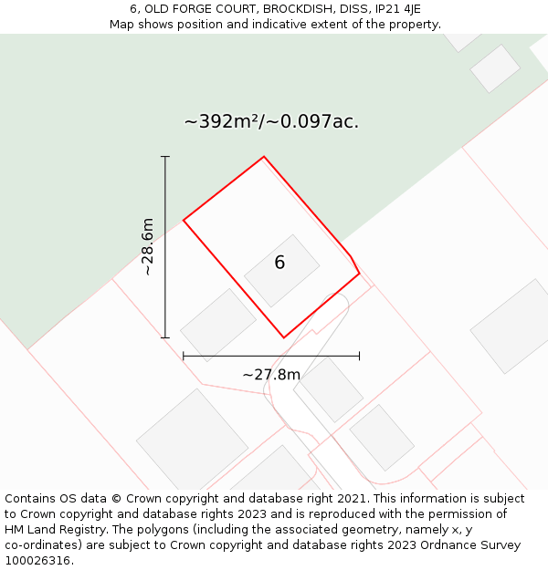 6, OLD FORGE COURT, BROCKDISH, DISS, IP21 4JE: Plot and title map