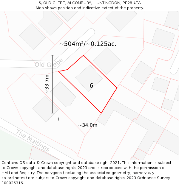 6, OLD GLEBE, ALCONBURY, HUNTINGDON, PE28 4EA: Plot and title map