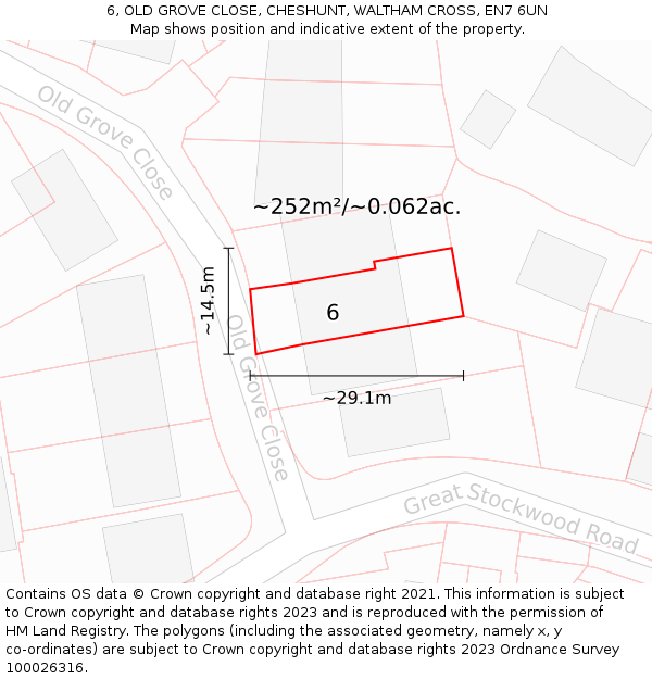 6, OLD GROVE CLOSE, CHESHUNT, WALTHAM CROSS, EN7 6UN: Plot and title map