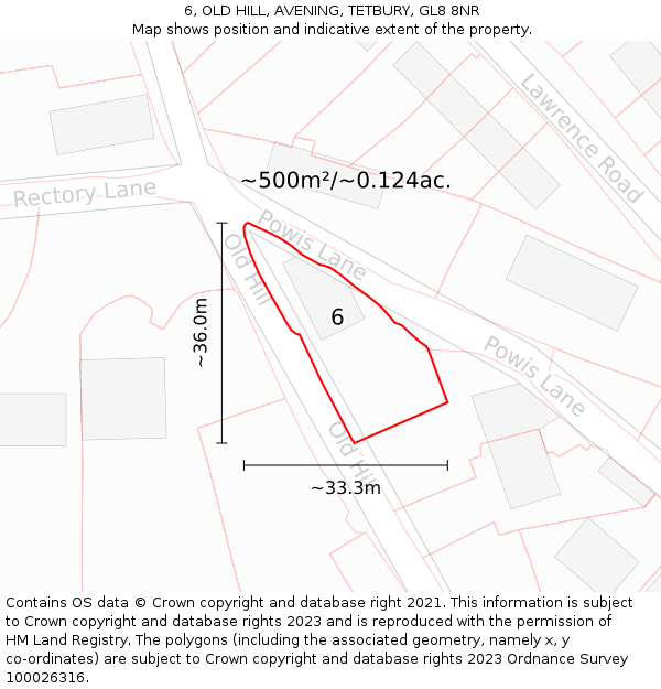 6, OLD HILL, AVENING, TETBURY, GL8 8NR: Plot and title map