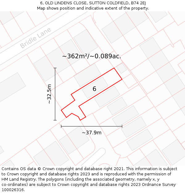 6, OLD LINDENS CLOSE, SUTTON COLDFIELD, B74 2EJ: Plot and title map