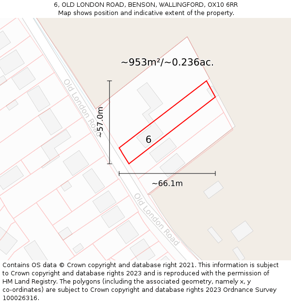 6, OLD LONDON ROAD, BENSON, WALLINGFORD, OX10 6RR: Plot and title map