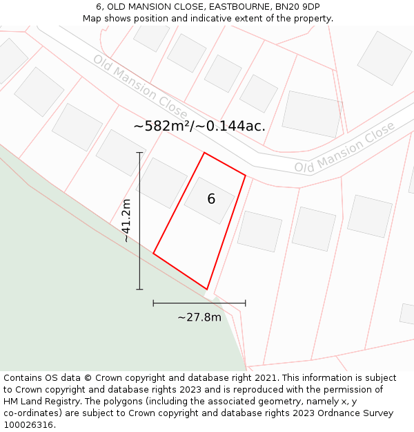 6, OLD MANSION CLOSE, EASTBOURNE, BN20 9DP: Plot and title map