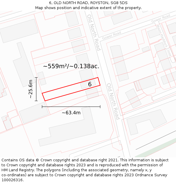 6, OLD NORTH ROAD, ROYSTON, SG8 5DS: Plot and title map