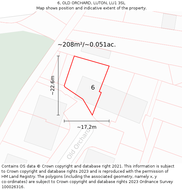 6, OLD ORCHARD, LUTON, LU1 3SL: Plot and title map