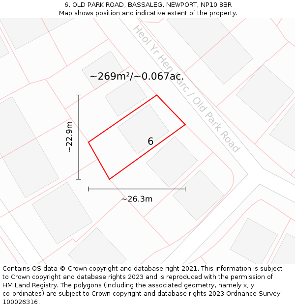 6, OLD PARK ROAD, BASSALEG, NEWPORT, NP10 8BR: Plot and title map
