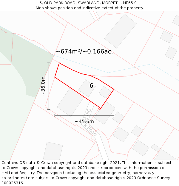 6, OLD PARK ROAD, SWARLAND, MORPETH, NE65 9HJ: Plot and title map