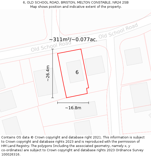 6, OLD SCHOOL ROAD, BRISTON, MELTON CONSTABLE, NR24 2SB: Plot and title map