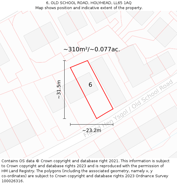 6, OLD SCHOOL ROAD, HOLYHEAD, LL65 1AQ: Plot and title map