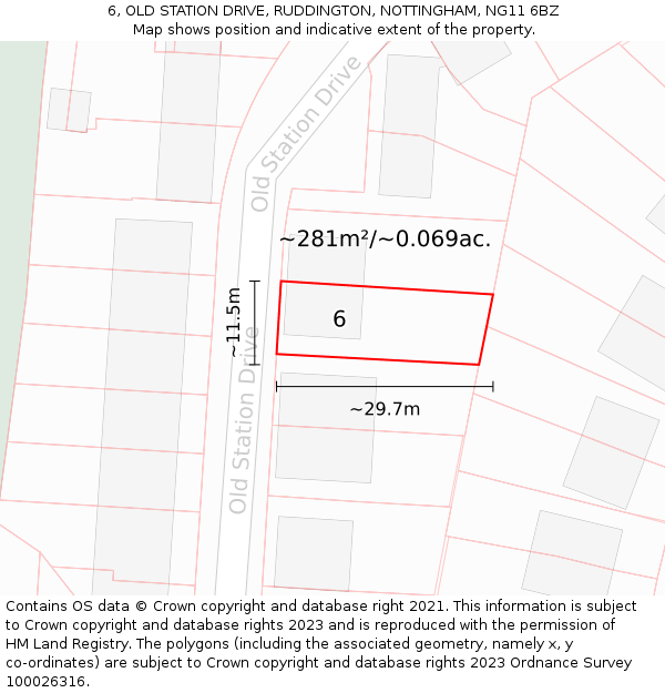 6, OLD STATION DRIVE, RUDDINGTON, NOTTINGHAM, NG11 6BZ: Plot and title map