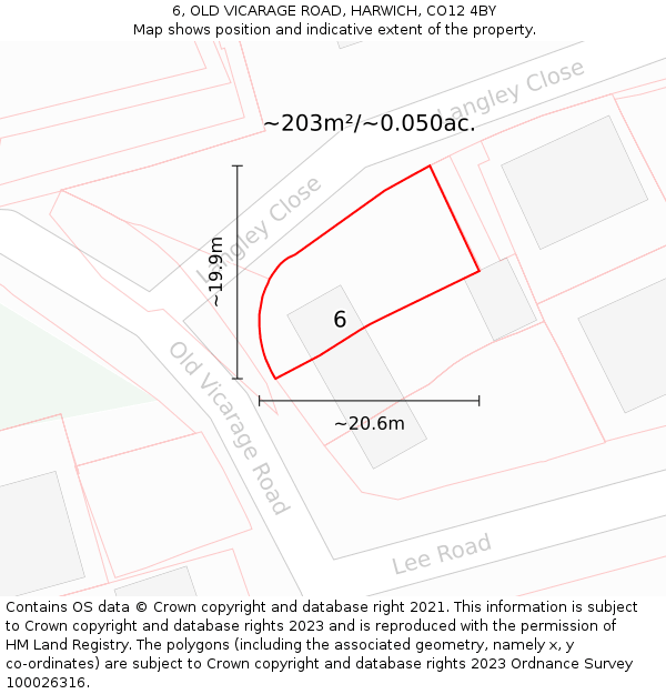 6, OLD VICARAGE ROAD, HARWICH, CO12 4BY: Plot and title map