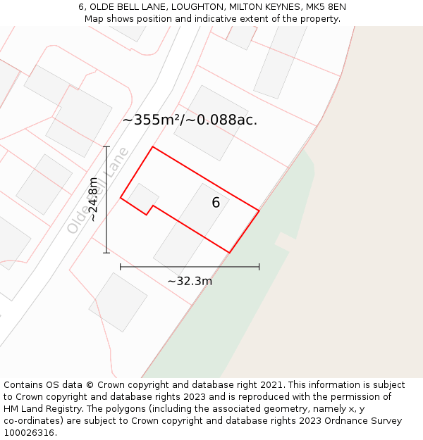 6, OLDE BELL LANE, LOUGHTON, MILTON KEYNES, MK5 8EN: Plot and title map