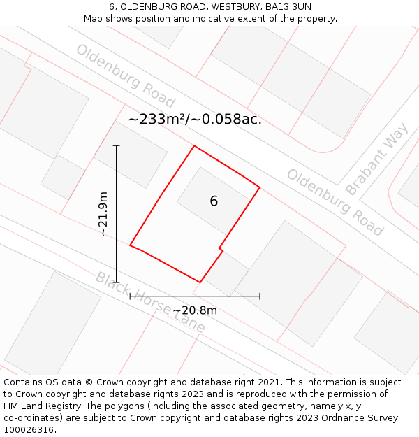 6, OLDENBURG ROAD, WESTBURY, BA13 3UN: Plot and title map