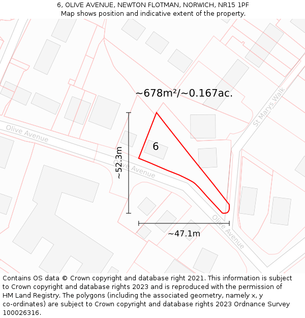 6, OLIVE AVENUE, NEWTON FLOTMAN, NORWICH, NR15 1PF: Plot and title map