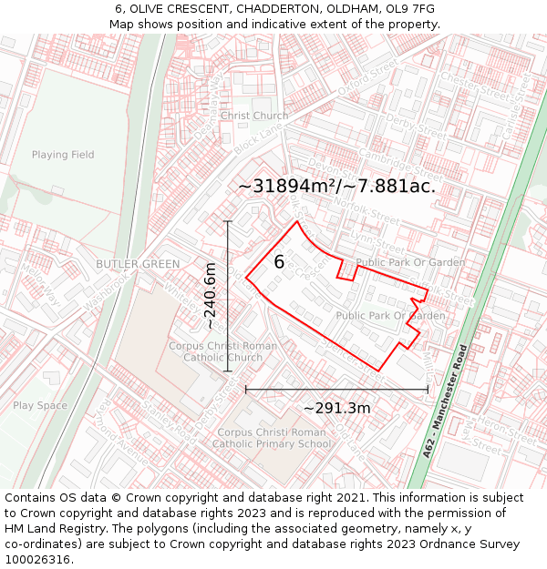 6, OLIVE CRESCENT, CHADDERTON, OLDHAM, OL9 7FG: Plot and title map