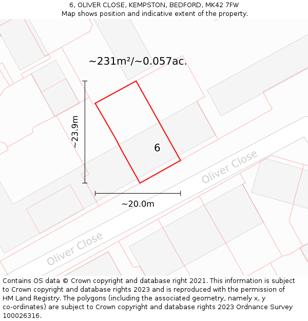 6, OLIVER CLOSE, KEMPSTON, BEDFORD, MK42 7FW: Plot and title map