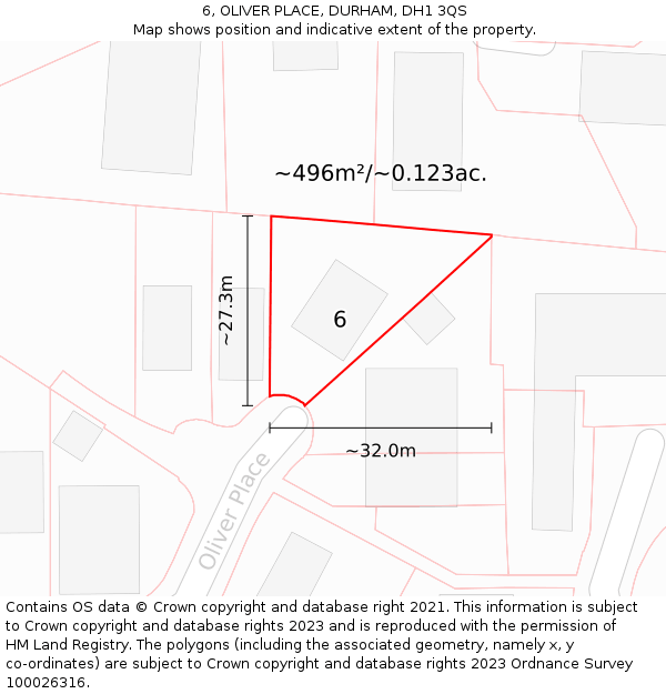 6, OLIVER PLACE, DURHAM, DH1 3QS: Plot and title map