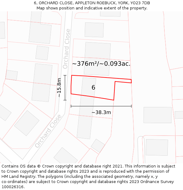 6, ORCHARD CLOSE, APPLETON ROEBUCK, YORK, YO23 7DB: Plot and title map