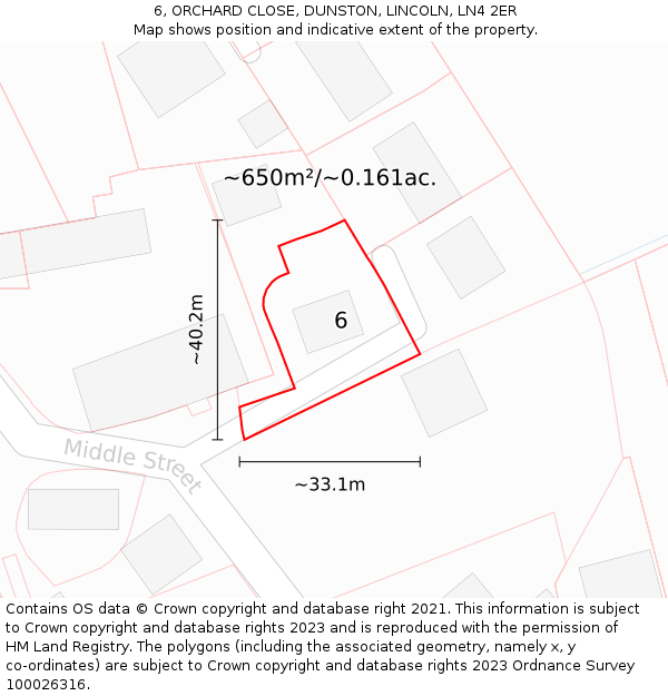 6, ORCHARD CLOSE, DUNSTON, LINCOLN, LN4 2ER: Plot and title map