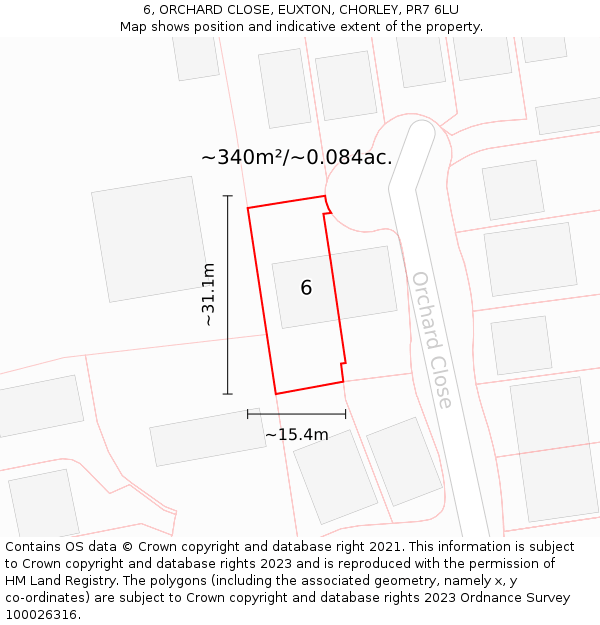 6, ORCHARD CLOSE, EUXTON, CHORLEY, PR7 6LU: Plot and title map