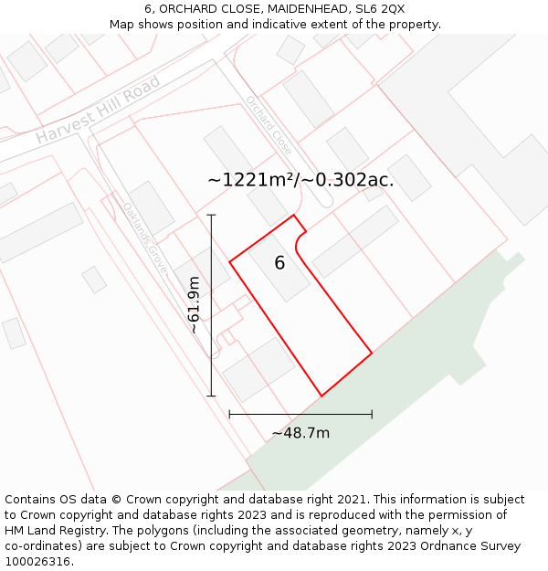 6, ORCHARD CLOSE, MAIDENHEAD, SL6 2QX: Plot and title map