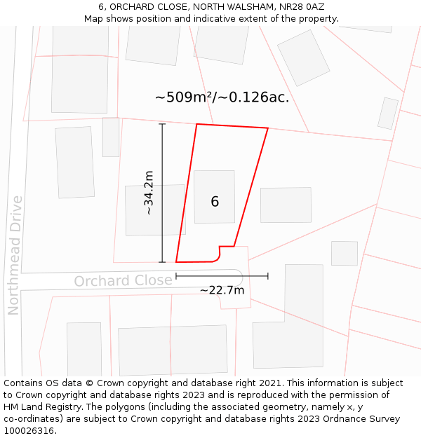 6, ORCHARD CLOSE, NORTH WALSHAM, NR28 0AZ: Plot and title map