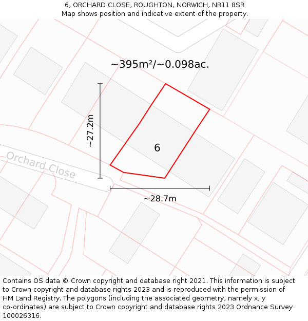 6, ORCHARD CLOSE, ROUGHTON, NORWICH, NR11 8SR: Plot and title map