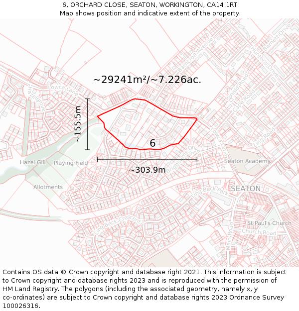 6, ORCHARD CLOSE, SEATON, WORKINGTON, CA14 1RT: Plot and title map