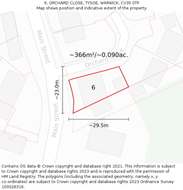 6, ORCHARD CLOSE, TYSOE, WARWICK, CV35 0TP: Plot and title map