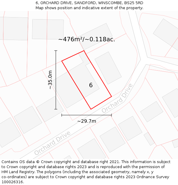 6, ORCHARD DRIVE, SANDFORD, WINSCOMBE, BS25 5RD: Plot and title map