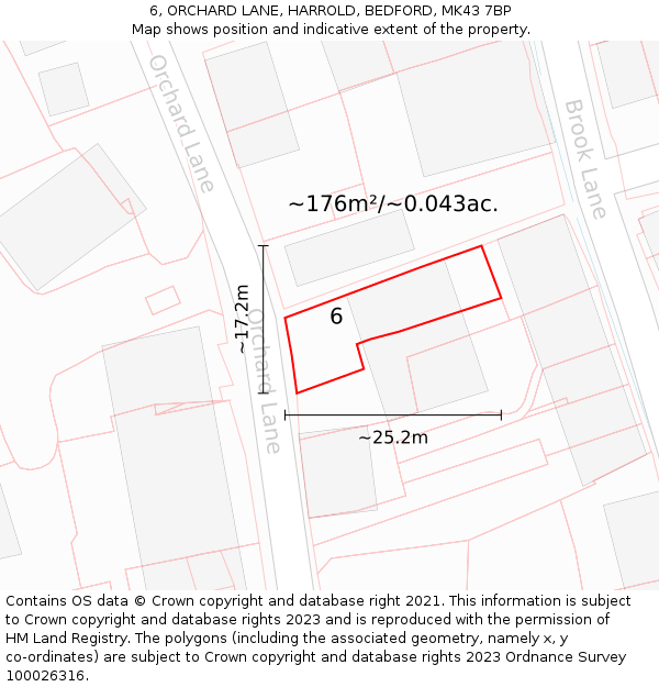 6, ORCHARD LANE, HARROLD, BEDFORD, MK43 7BP: Plot and title map