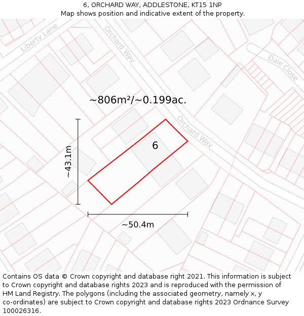 6, ORCHARD WAY, ADDLESTONE, KT15 1NP: Plot and title map