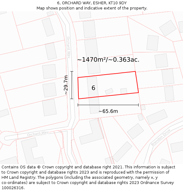 6, ORCHARD WAY, ESHER, KT10 9DY: Plot and title map