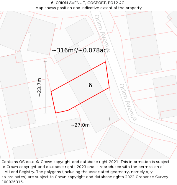 6, ORION AVENUE, GOSPORT, PO12 4GL: Plot and title map