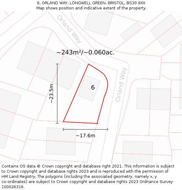 6, ORLAND WAY, LONGWELL GREEN, BRISTOL, BS30 9XX: Plot and title map