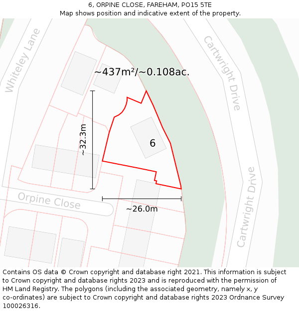 6, ORPINE CLOSE, FAREHAM, PO15 5TE: Plot and title map