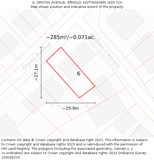 6, ORSTON AVENUE, ARNOLD, NOTTINGHAM, NG5 7LH: Plot and title map