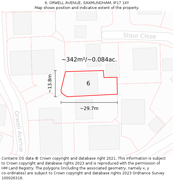 6, ORWELL AVENUE, SAXMUNDHAM, IP17 1XY: Plot and title map