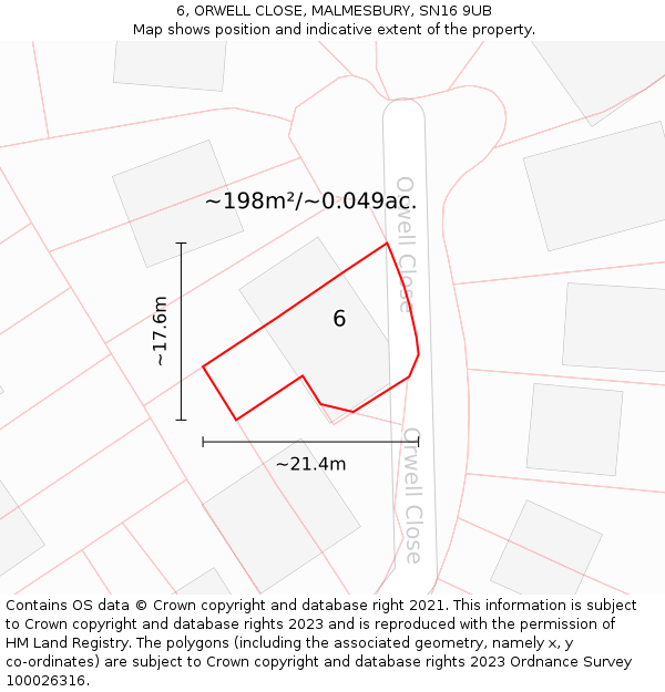 6, ORWELL CLOSE, MALMESBURY, SN16 9UB: Plot and title map