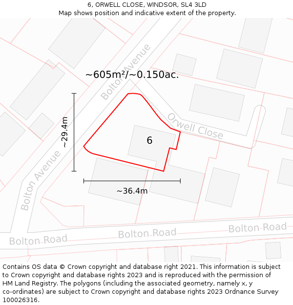 6, ORWELL CLOSE, WINDSOR, SL4 3LD: Plot and title map