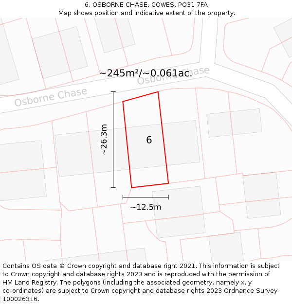 6, OSBORNE CHASE, COWES, PO31 7FA: Plot and title map