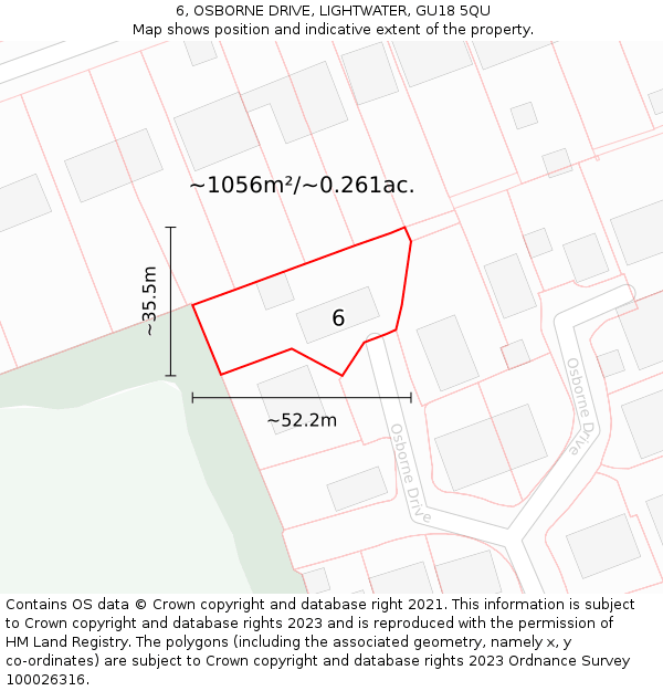 6, OSBORNE DRIVE, LIGHTWATER, GU18 5QU: Plot and title map