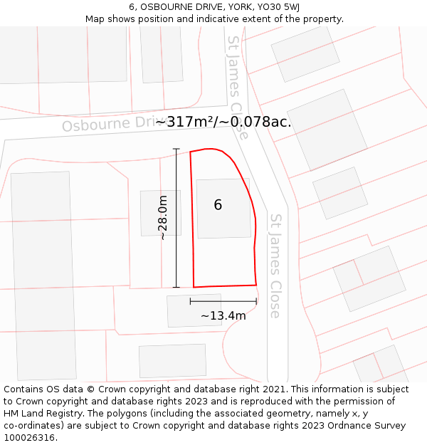 6, OSBOURNE DRIVE, YORK, YO30 5WJ: Plot and title map