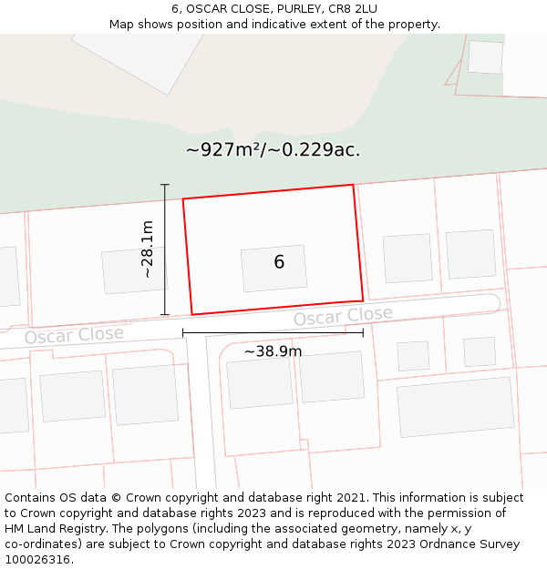 6, OSCAR CLOSE, PURLEY, CR8 2LU: Plot and title map